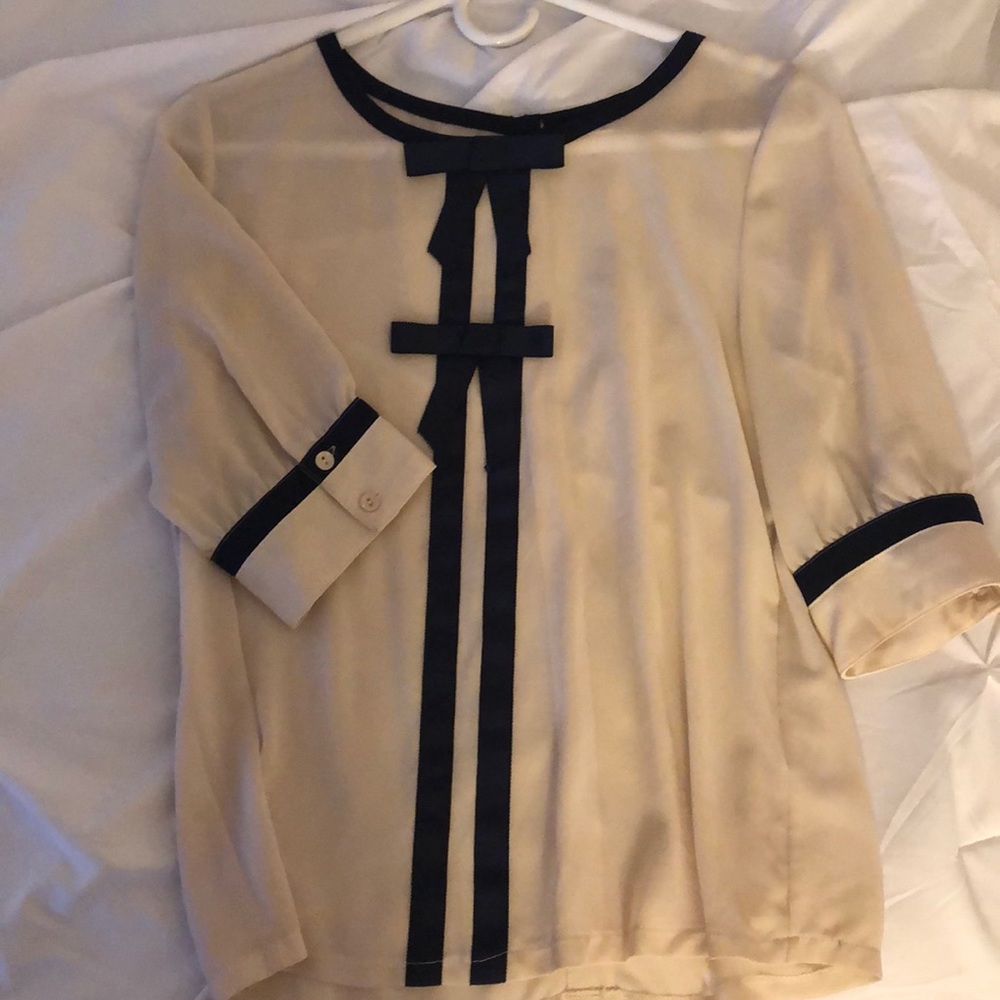 Cream Blouse with Navy Bows